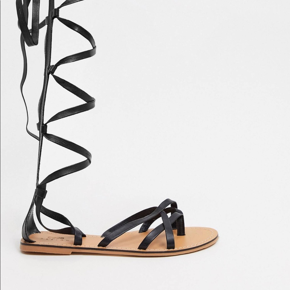 Leather knee high sandals